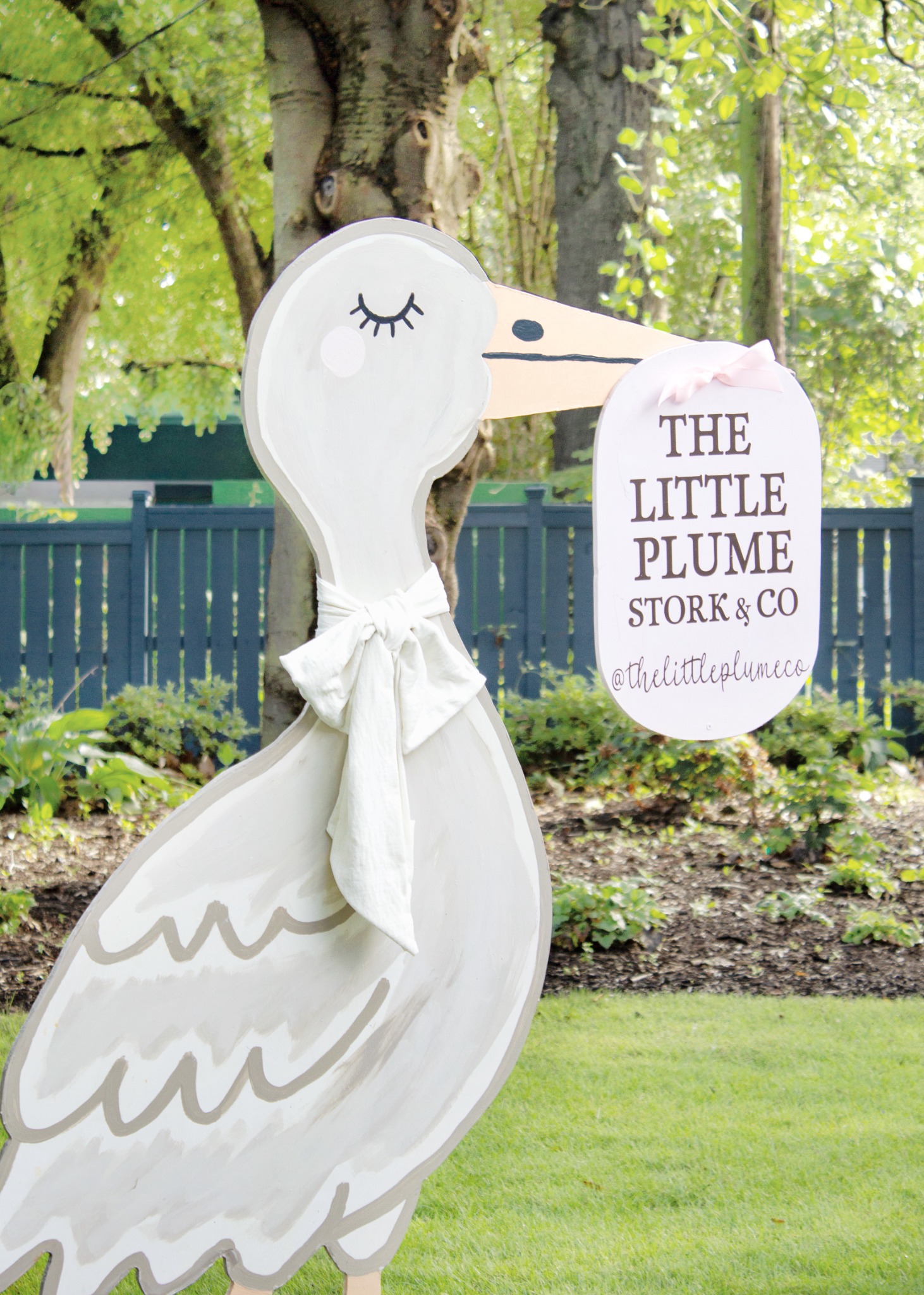 The Little Plume stork yard announcement displayed in person